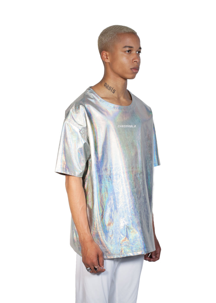 silver holographic shirt